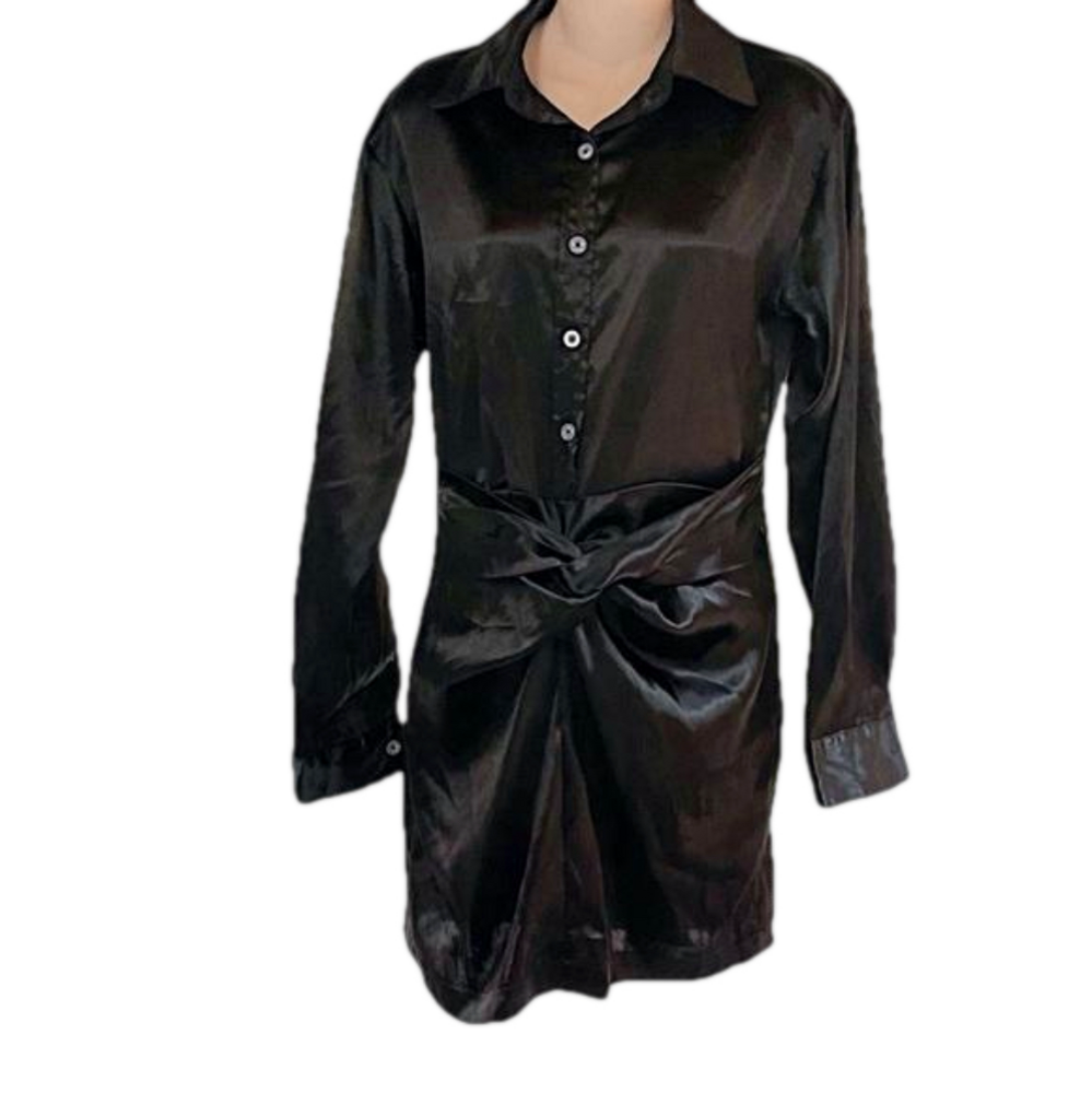 CBR - Black Silky Satin Long Sleeve Dress 👗